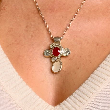 Brilliant Faith Cross Necklace<span>One-of-a-Kind, Pure Silver & Stone</span>
