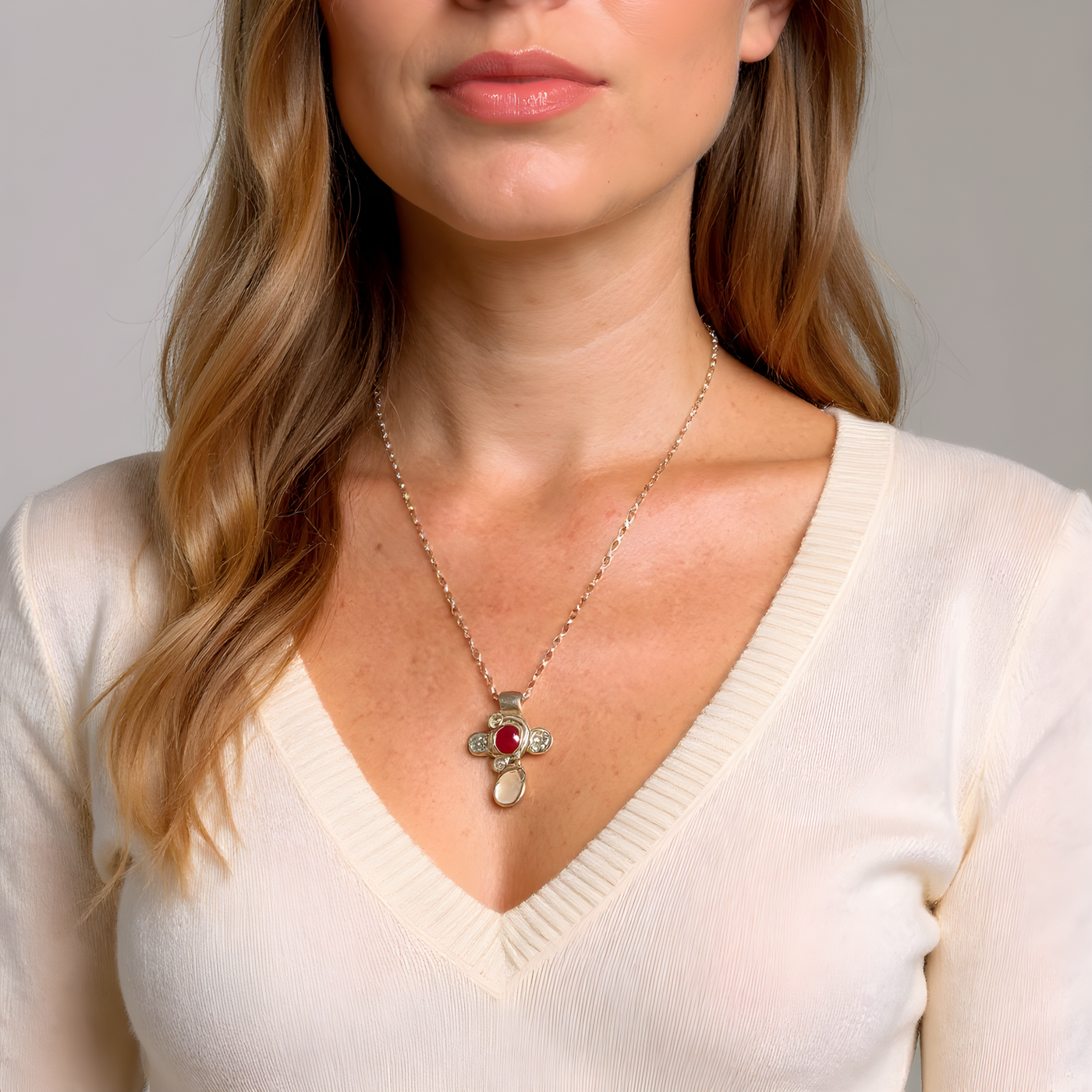 Brilliant Faith Cross Necklace<span>One-of-a-Kind, Pure Silver & Stone</span>