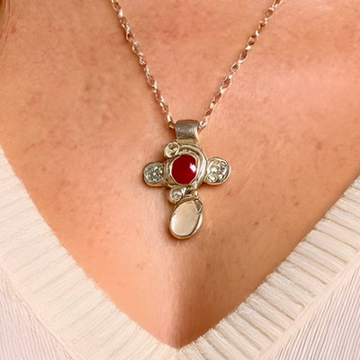 Brilliant Faith Cross Necklace<span>One-of-a-Kind, Pure Silver & Stone</span>