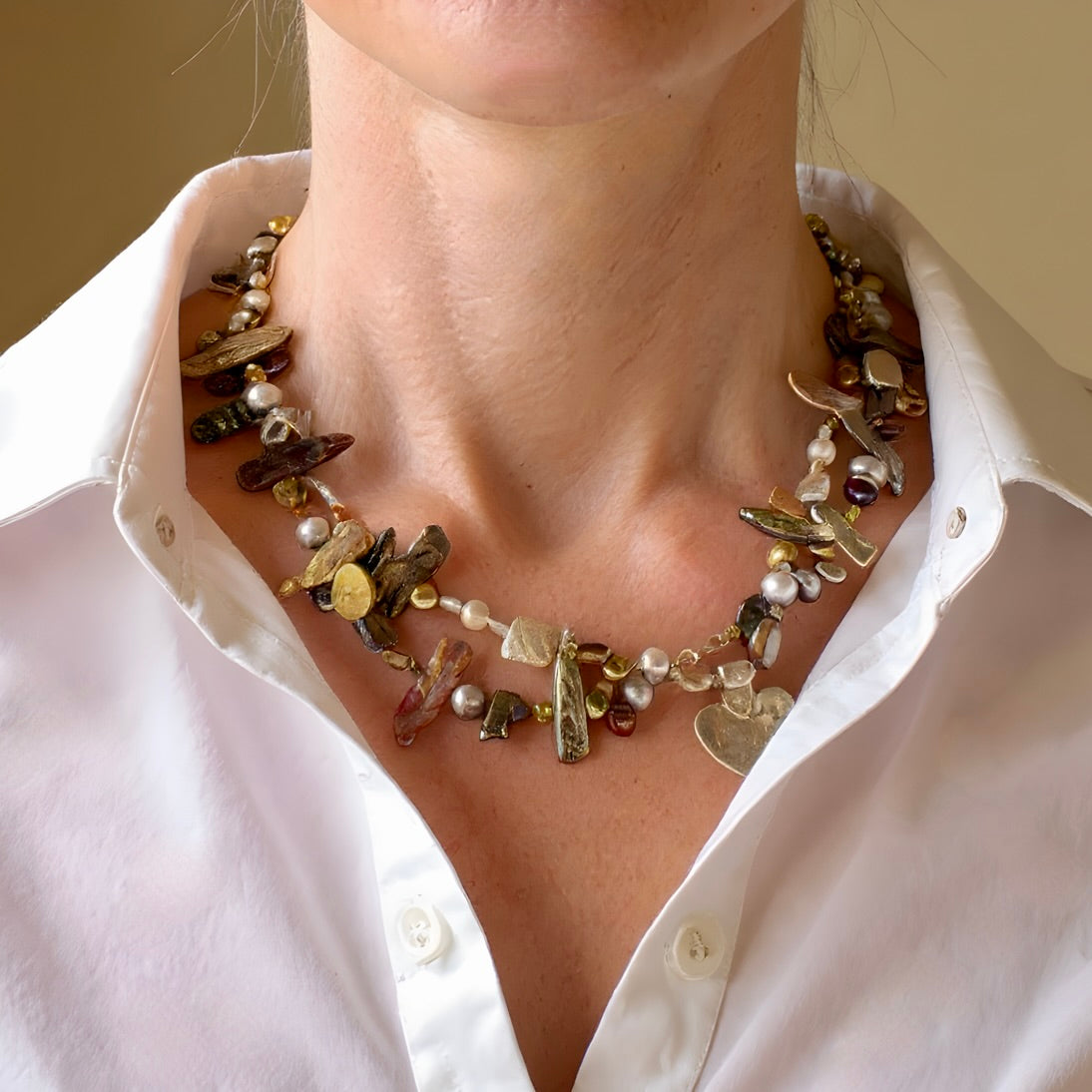 Stick Pearl Necklace<span>One-of-a-kind, Freshwater Pearl, Stone & Pure Silver Pendant</span>