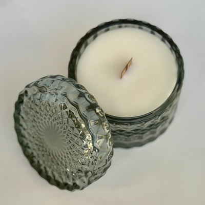 Photo: coconut apricot wax candle from top view