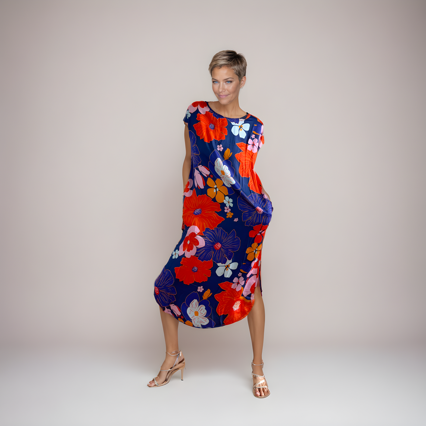 The Margie<span>Floral on Dk Blue, 100% Lotus Silk</span>