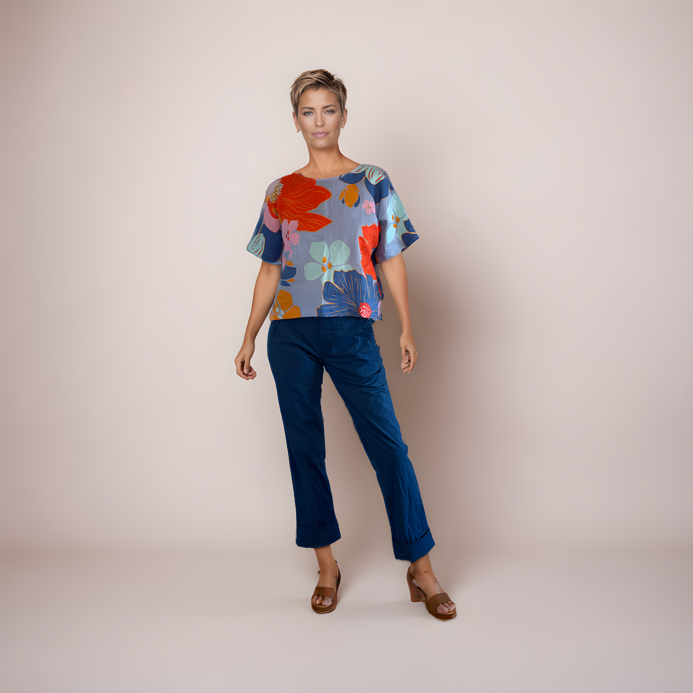 Loose Fit Tee<span>Floral on Periwinkle, Linen</span>