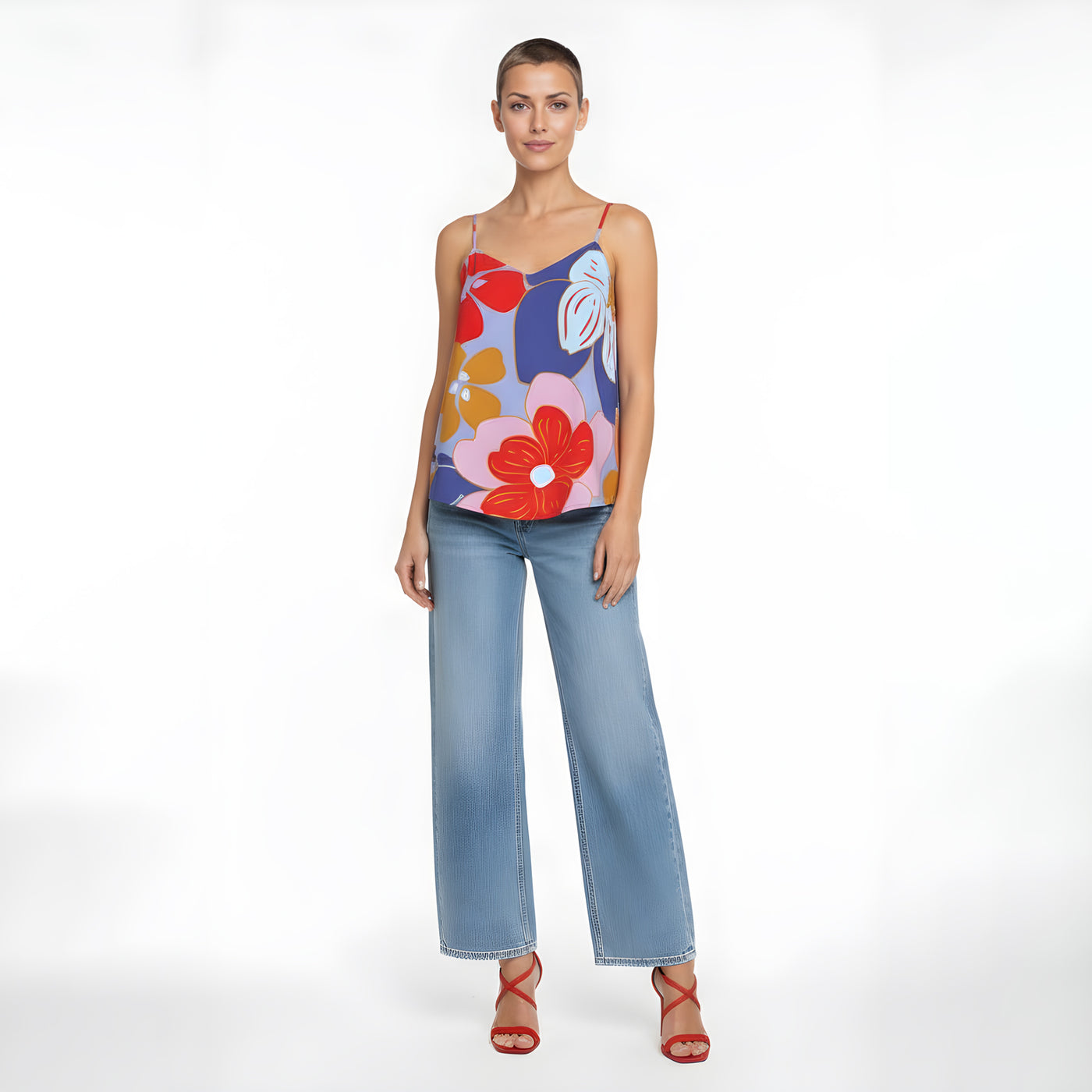 Bold Bloom Shirt-tail Cami<span>Large Floral on Periwinkle, Silk Charmeuse</span>