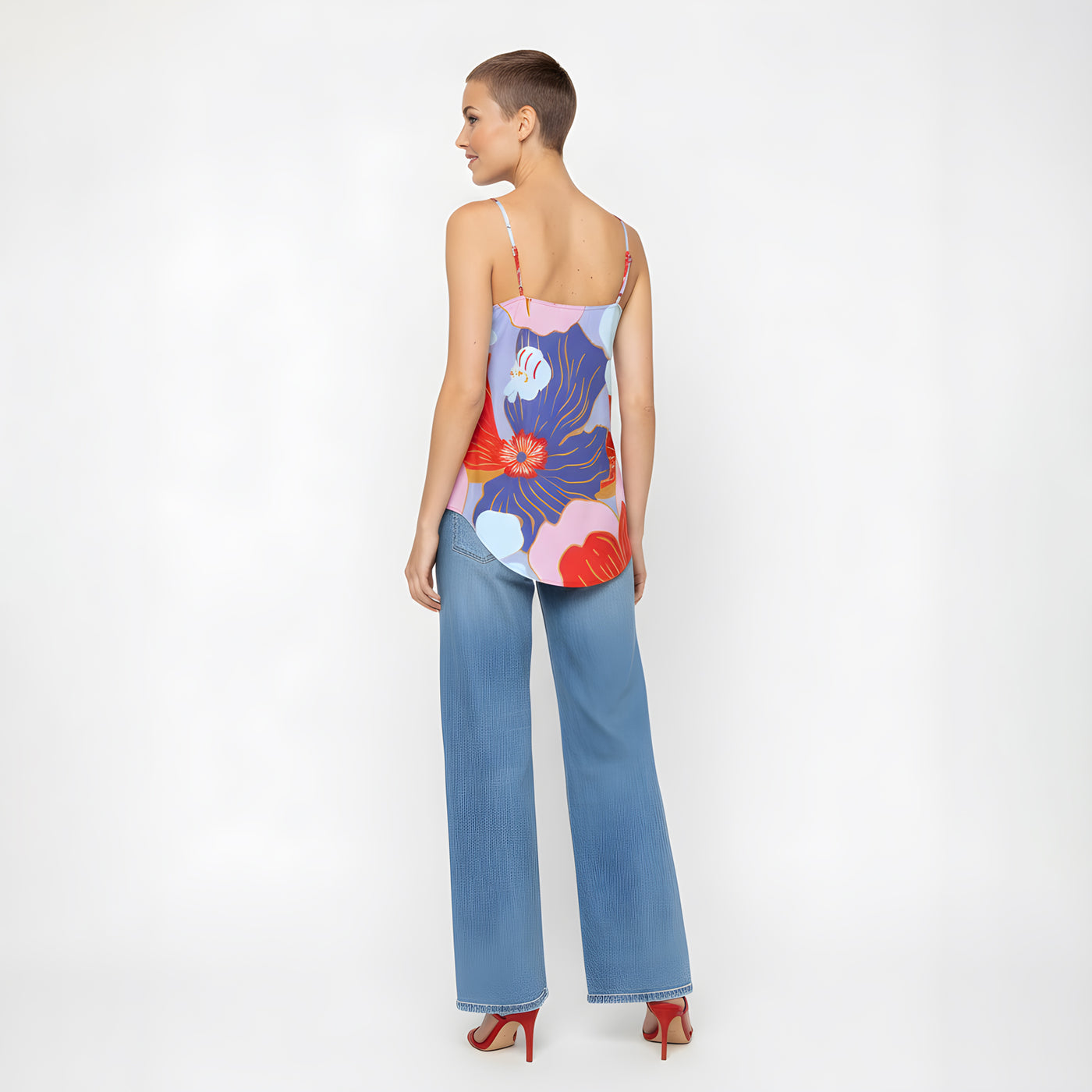 Bold Bloom Shirt-tail Cami<span>Large Floral on Periwinkle, Silk Charmeuse</span>