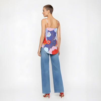 Bold Bloom Shirt-tail Cami<span>Large Floral on Periwinkle, Silk Charmeuse</span>