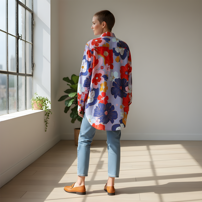 Bold Bloom Oversized Shirt<span>Large Floral on Periwinkle, Linen</span>