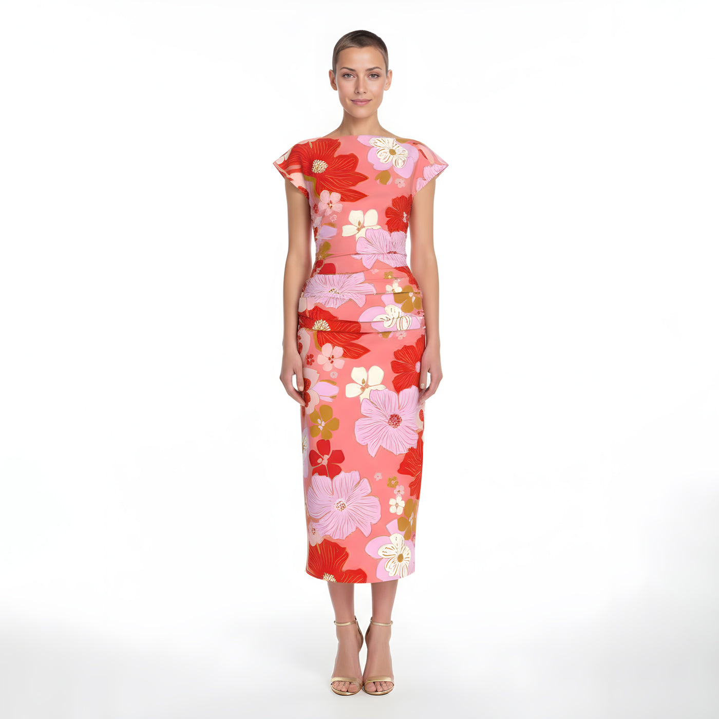 Tailored Sheath Midi<span>Pink Floral on Silk Charmeuse</span>