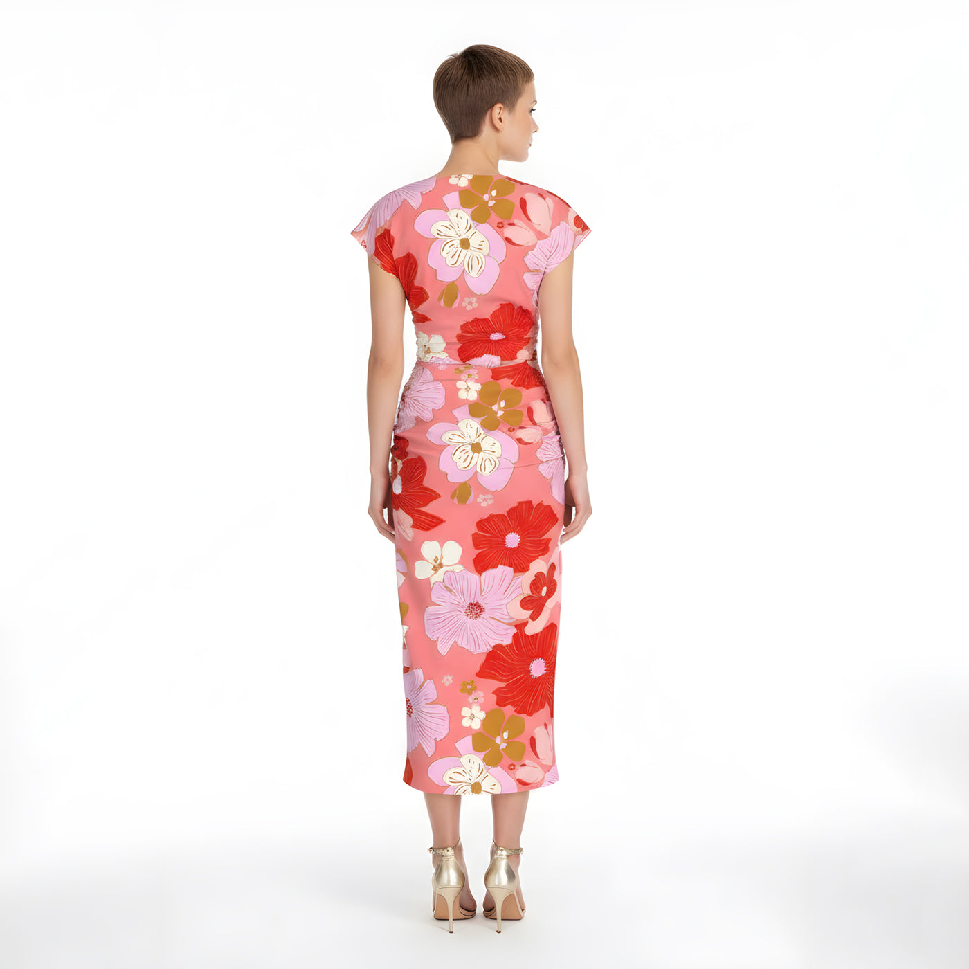 Tailored Sheath Midi<span>Pink Floral on Silk Charmeuse</span>