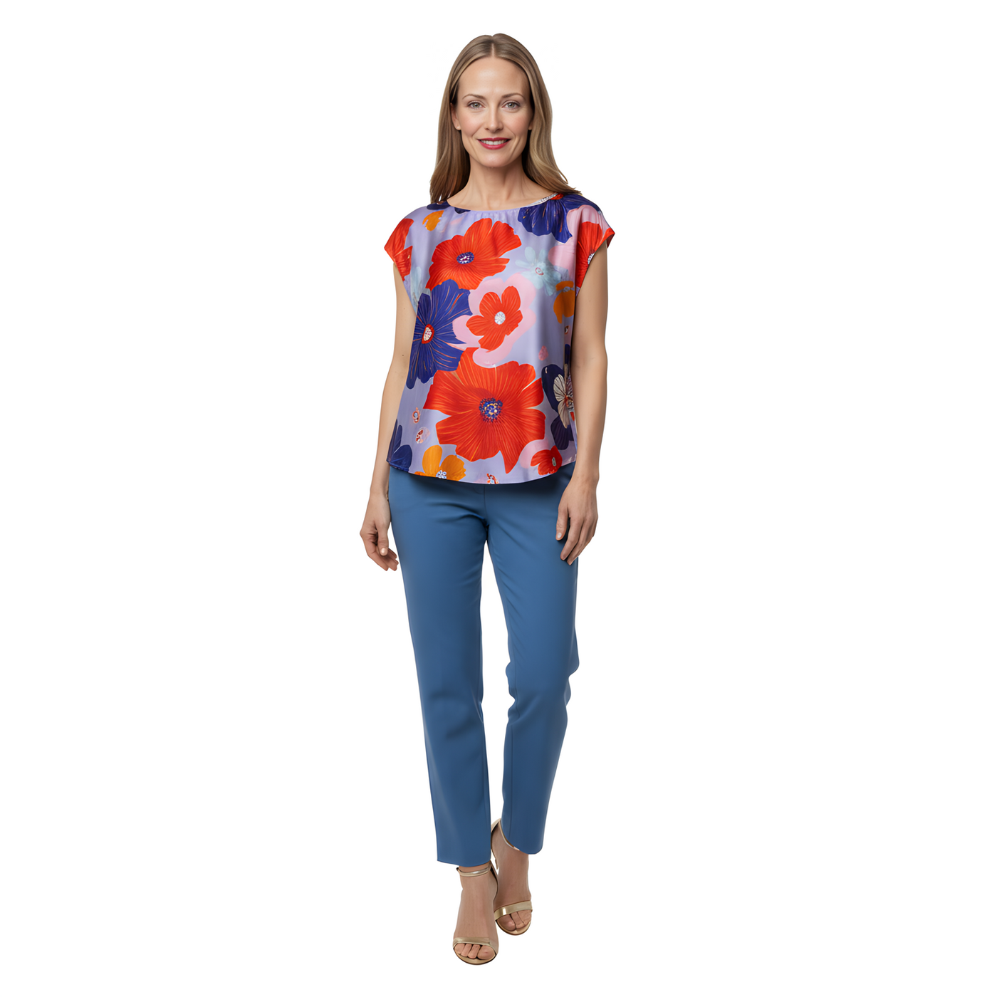 Box Blouse<span>Floral on Periwinkle, 100% Lotus Silk</span>