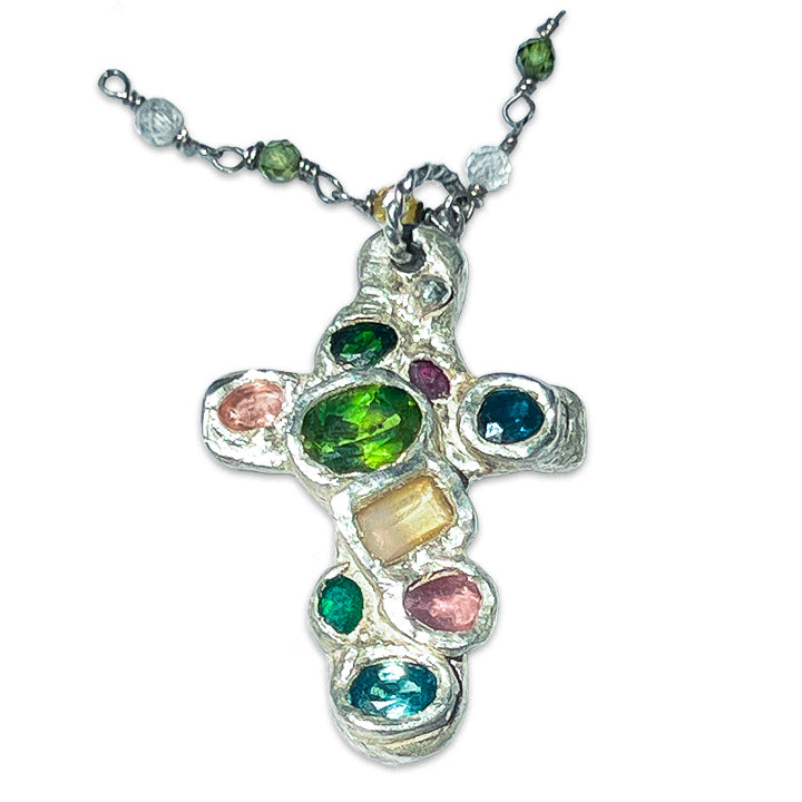 Brilliant Faith Cross Necklace <span>(Custom, Pure Silver & Stone)</span>