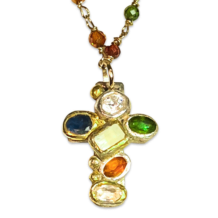 Brilliant Faith Cross Necklace <span>One-of-a-kind, Pure Silver, Stone, 24kt Gold Plated</span>