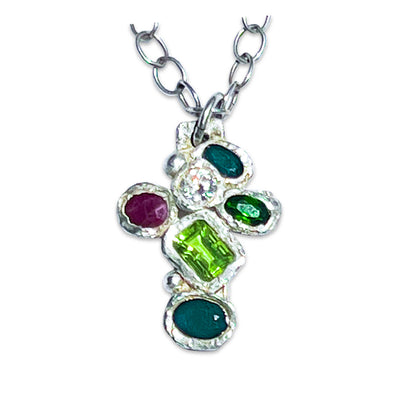 Brilliant Faith Cross Necklace<span>One-of-a-Kind, Pure Silver & Stone</span>