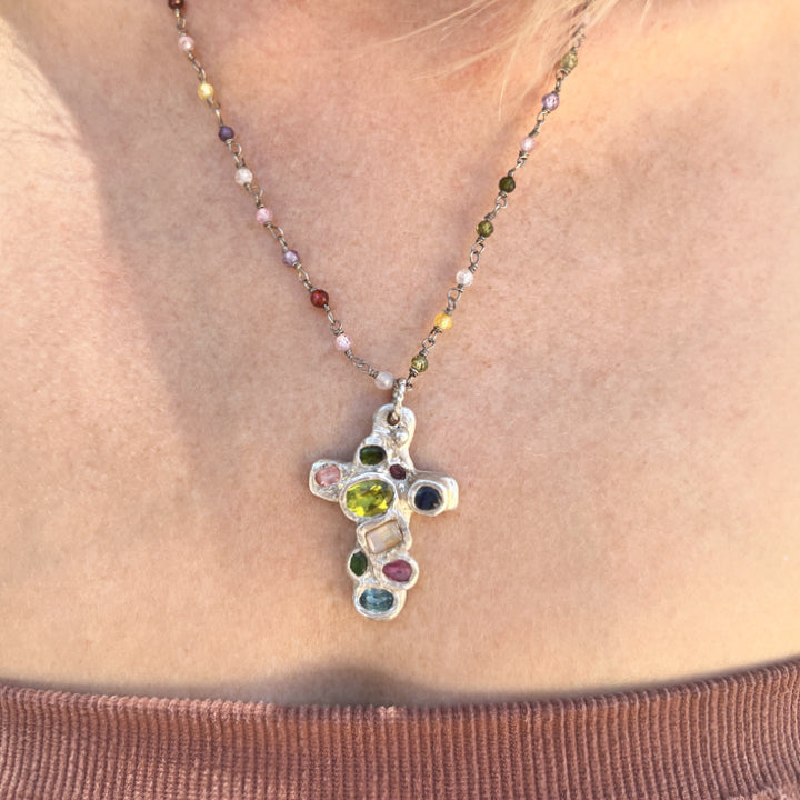 Brilliant Faith Cross Necklace <span>(Custom, Pure Silver & Stone)</span>