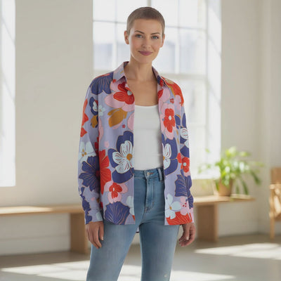 Bold Bloom Oversized Shirt<span>Large Floral on Periwinkle, Linen</span>
